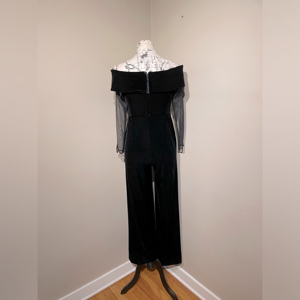 VELVET Off Shoulder Velour Sheer Mesh Long Sleeve Wide leg Whimsygoth holiday - Picture 7 of 10